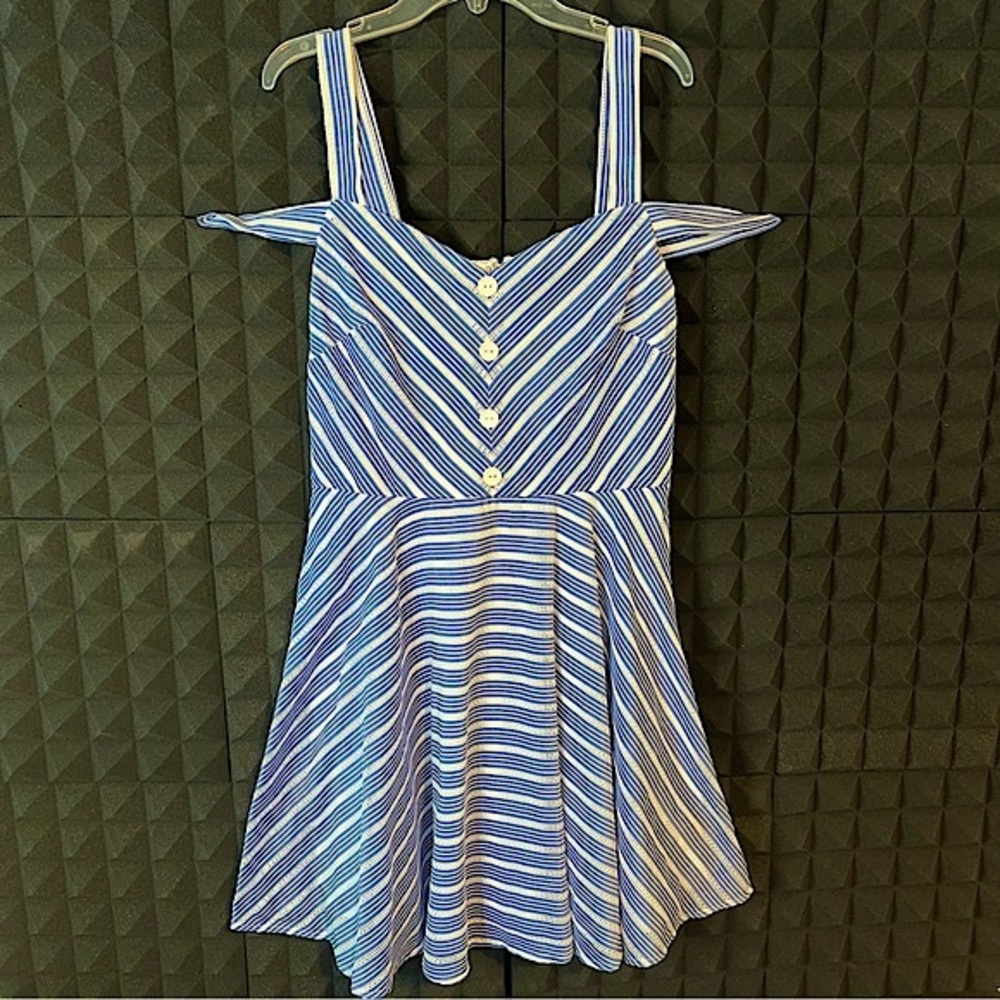 CITY STUDIO Striped Fit+Flare Button Mini Dress